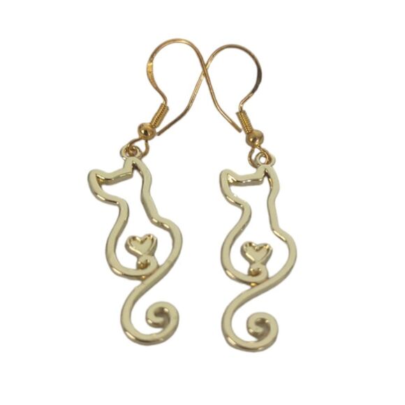 Kitty Cat Heart Dangling Earrings - Picture 2 of 7